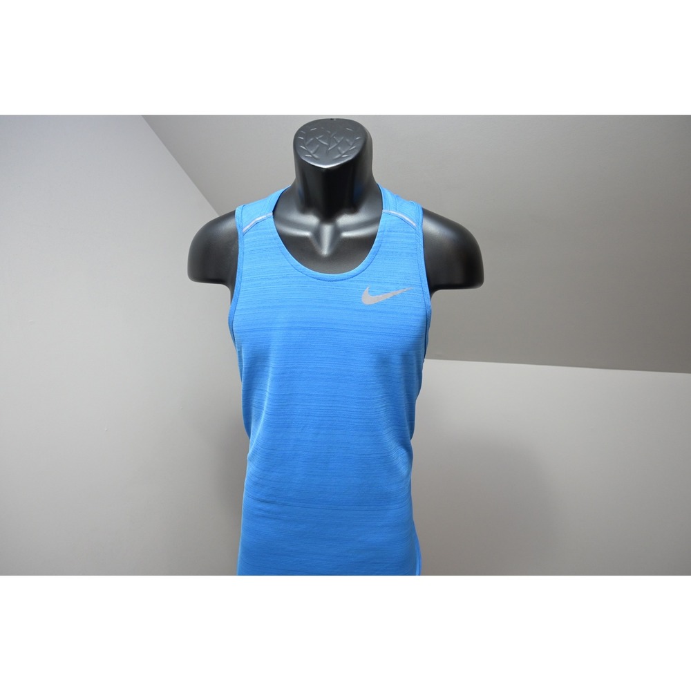 Nike Tank Top Men Medium Blue Dri-FIT Running Sleeveless Reflective Excellent